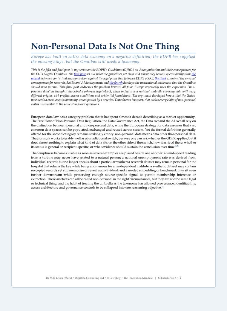 Cover for Non-Personal Data Is Not One Thing